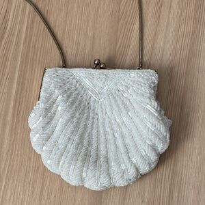 Elegant White Beaded Clutch